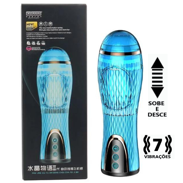 Masturbador Masculino Xuanai Azul Vagina Vai e Vem Com Vibrador
