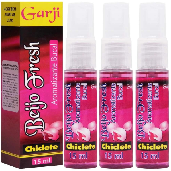 Kit 03 Aromatizante Bucal Chiclete Beijo Fresh 15ml Garji - Sex shop
