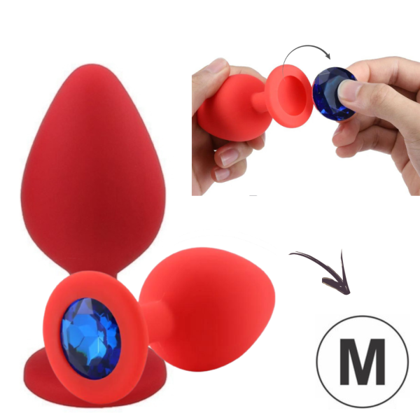 Plug Anal Médio 8x3,5 Cm Silicone Vermelho Pedra Removível