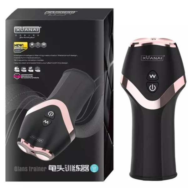 Capa Peniana Masturbador Preto Com Vibrador 12 Vibrações Xuanai