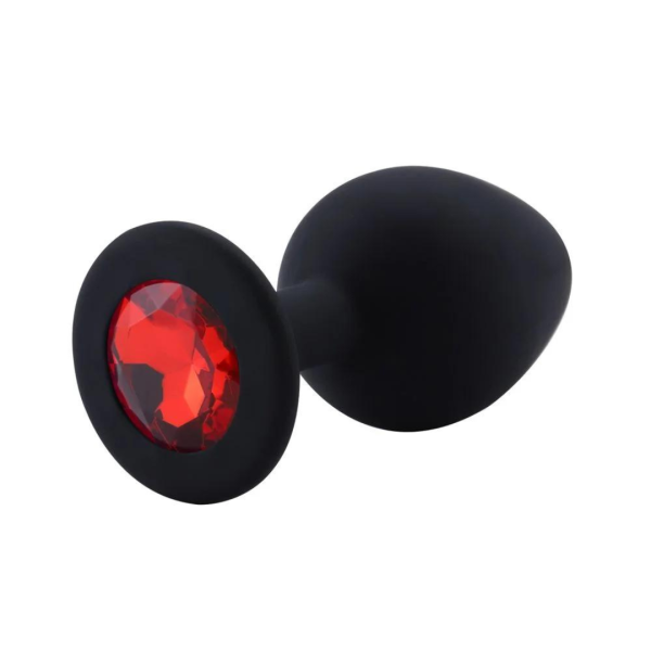 Plug Anal Médio 8x3,5Cm Silicone Flexível Preto Pedra Removível - Image 2