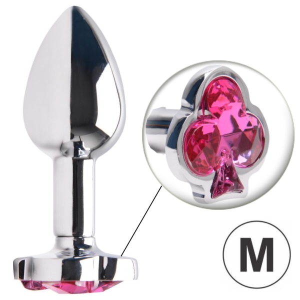 Plug anal de Metal Cromado Com Pedra Naipe de Paus Tamanho M