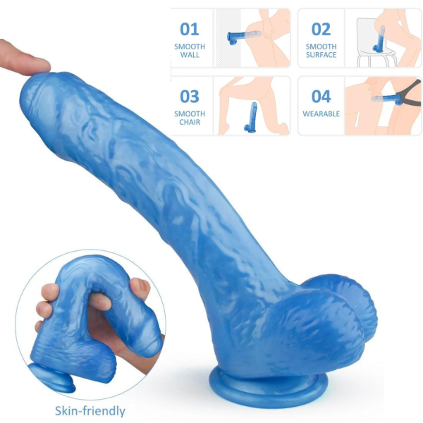 Prótese Realístico Azul Com Ventosa, Escroto e Silicone Martin