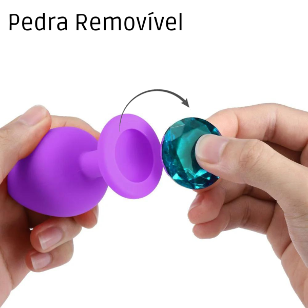 Plug Anal G Silicone Aveludado Lilás Joia Removível 9x4Cm - Image 6