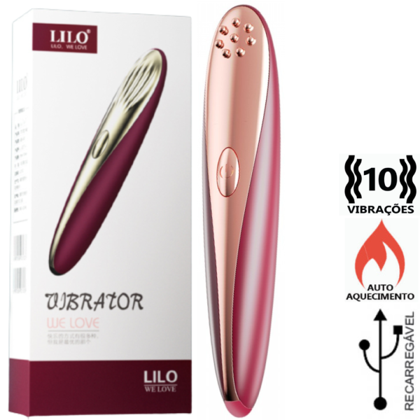 Vibrador Ponta Massageadora Aquecimento 10 Vibração USB LILO