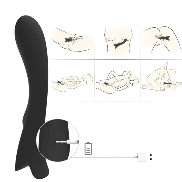 Vibrador Macio Preto Estimula o Seios, Ponto G e Clitóris 9 Vibrações