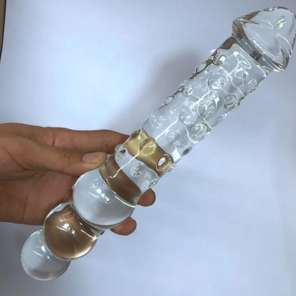 Plug Anal Pênis de Vidro Com Massageador e Esferas Na Ponta - Image 4