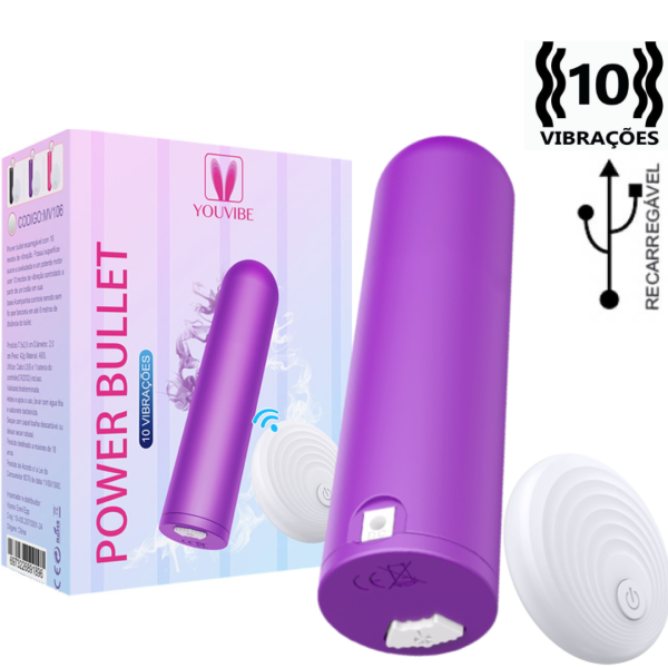 Vibrador Power Bullet Recarregável com Controle 10 Vibração