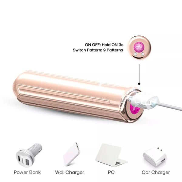 Vibrador Bullet Dourado Recarregável 9 Vibração Com Controle - Image 7