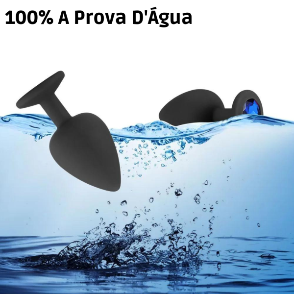 Plug Anal Médio 8x3,5Cm Silicone Flexível Preto Pedra Removível - Image 5