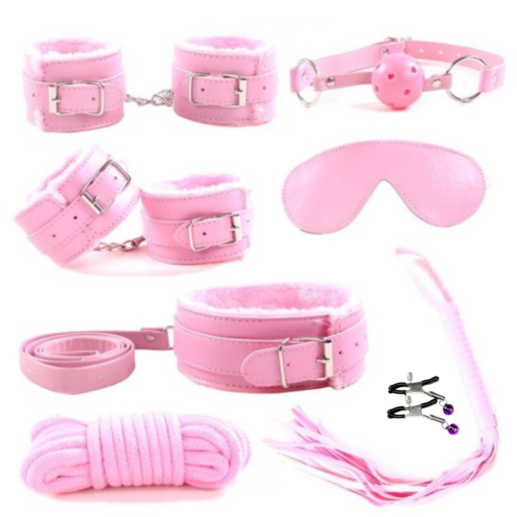 Kit Sadomasoquista BDSM Completo Com 8 peças na Cor Rosa Loja Pimenta