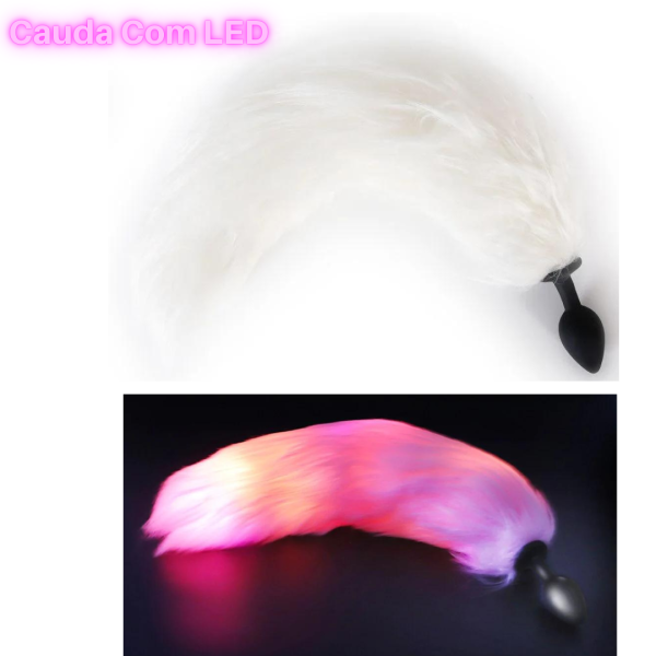 Plug Anal Em Silicone P Cauda Branca LED iluminado 7 x 2,8 Cm - Image 2