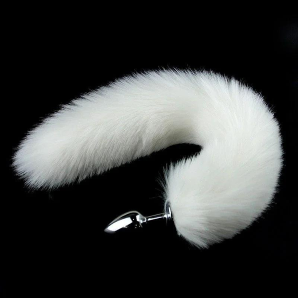 Plug Aço Grande Rabo de Raposa Anal Pelo Branco 9 x 4 Cm - Image 2