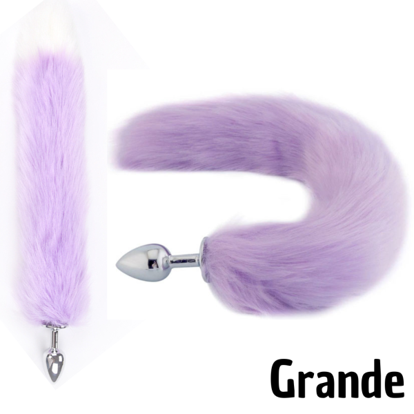 Plug Anal Grande Inox Rabo de Raposa Pelúcia Lilás 9x4Cm