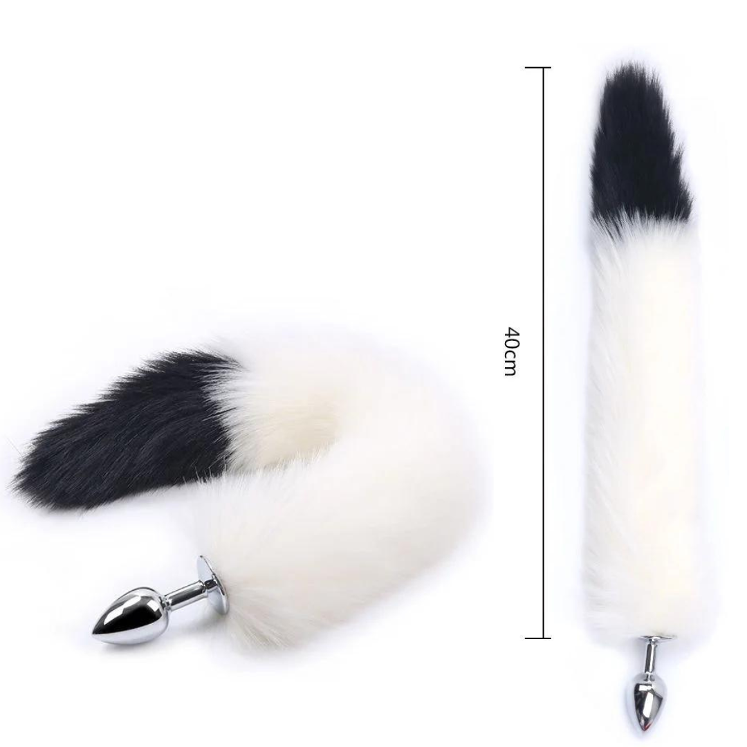 Plug Anal Pequeno Cauda Raposa Branco e Preto 7×2,8 Cm