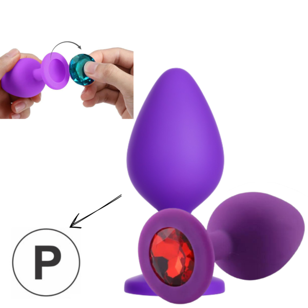 Plug Anal P 7x2,8 Cm Silicone Lilás Pedra Removível