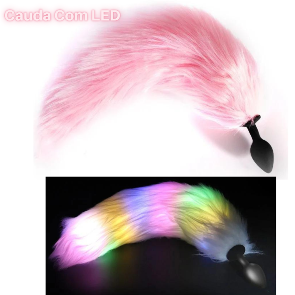 Plug Anal Em Silicone P Cauda Rosa LED iluminado 7 x 2,8 Cm - Image 2