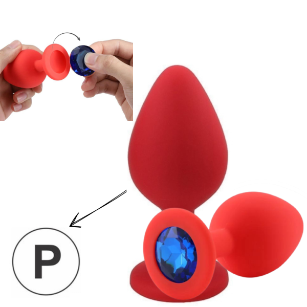 Plug Anal P 7x2,8 Cm Silicone Vermelho Pedra Removível