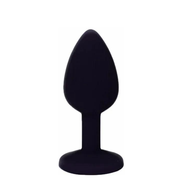 Plug Anal Médio 8x3,5Cm Silicone Flexível Preto Pedra Removível - Image 3