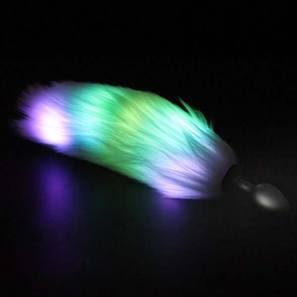 Plug Anal Silicone Preto Cauda Rosa Curta LED Colorido 7x2,8Cm - Image 3