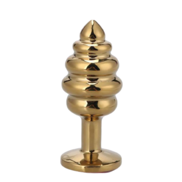 Plug Anal Metal Aço Dourado Com Pedra Colorida 9x4 Cm