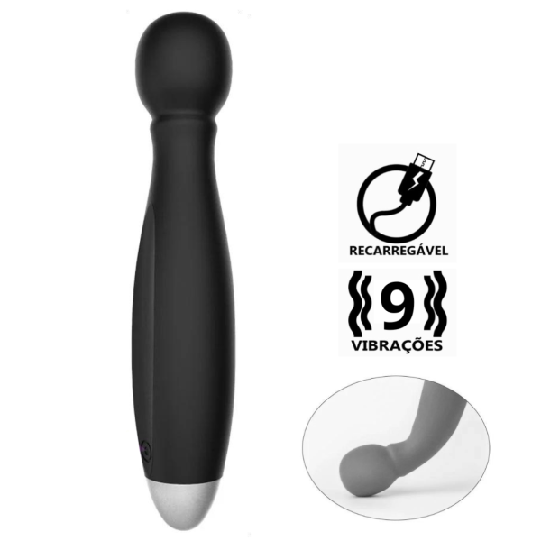 Vibrador Clitoriano Massageador Varinha Magica Preto 9 Velocidades