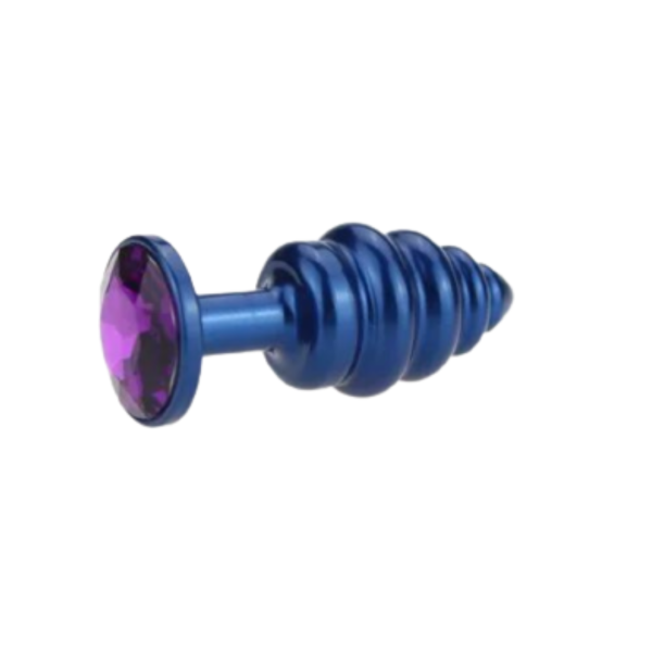 Plug Anal em Espiral Metal Azul Com Pedra Colorida - Image 2