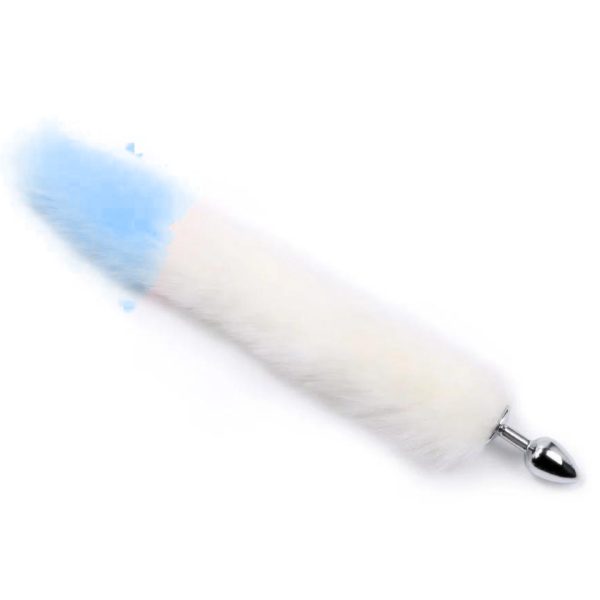 Plug Anal Pequeno Rabo Raposa Branco e Azul 7×2,8 Cm