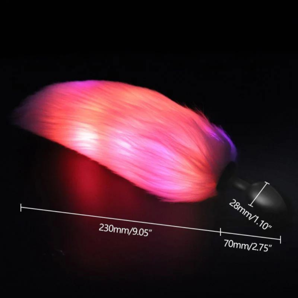 Plug Anal Silicone Preto Cauda Rosa Curta LED Colorido 7x2,8Cm - Image 2