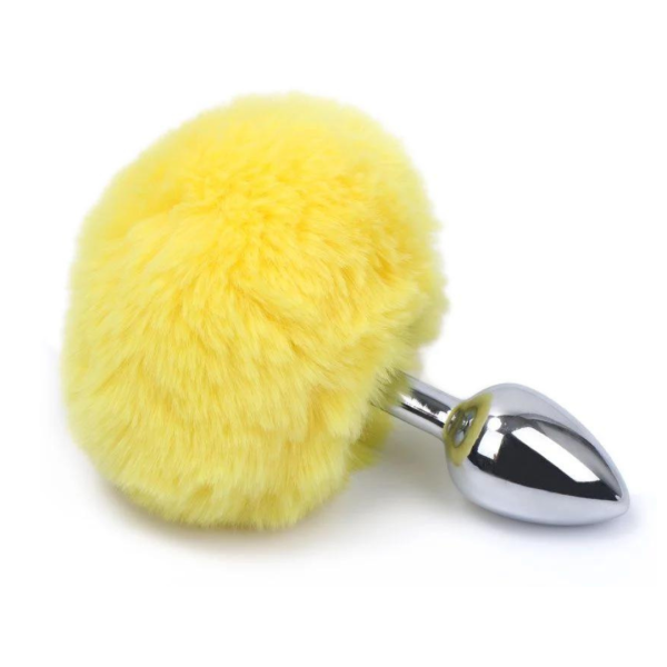 Plug Anal Em Metal Liso Com Pompom Coelho Amarelo 6×2,8 Cm - Image 3