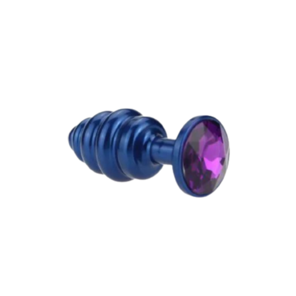 Plug Anal em Espiral Metal Azul Com Pedra Colorida - Image 3