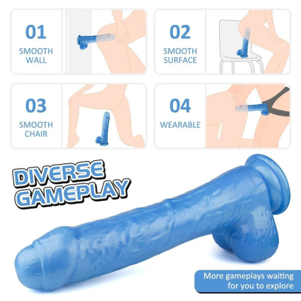 Prótese Realístico Azul Com Ventosa, Escroto e Silicone Martin - Image 4