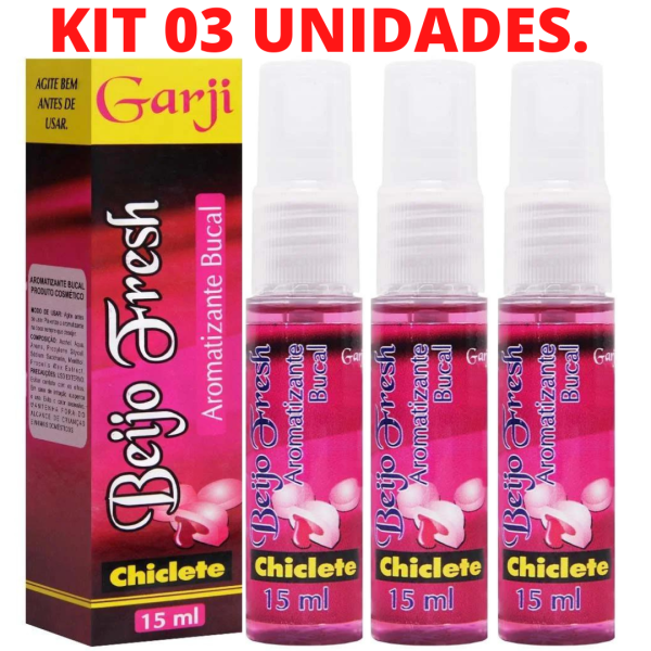 Kit 03 Aromatizante Bucal Chiclete Beijo Fresh 15ml Garji - Sex shop - Image 2