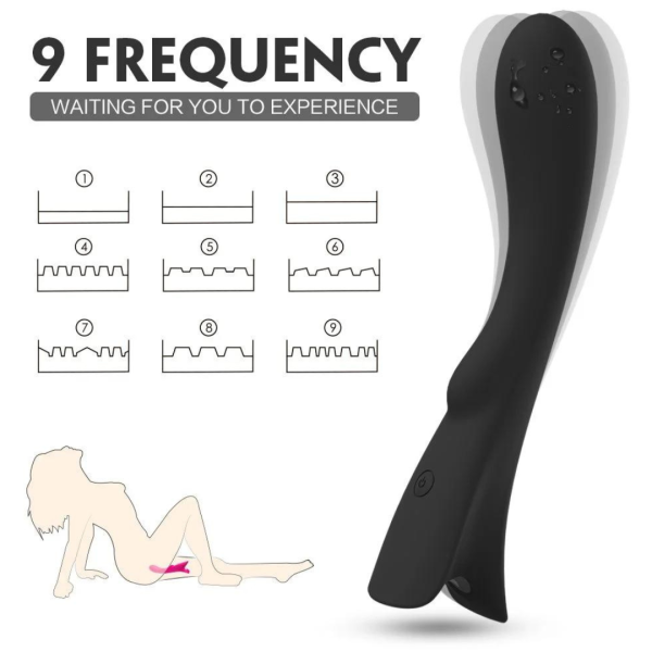 Vibrador Macio Preto Estimula o Seios, Ponto G e Clitóris 9 Vibrações - Image 4