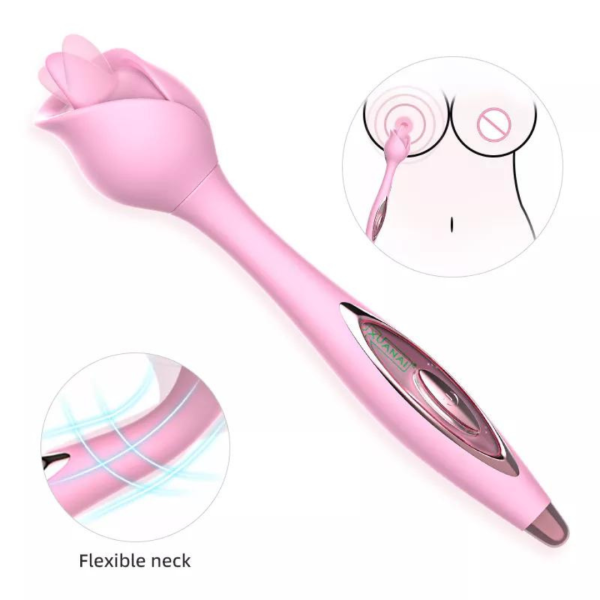 Vibrador Estimulador de Clitóris Formato de Flor Rosa Com Língua - Image 7