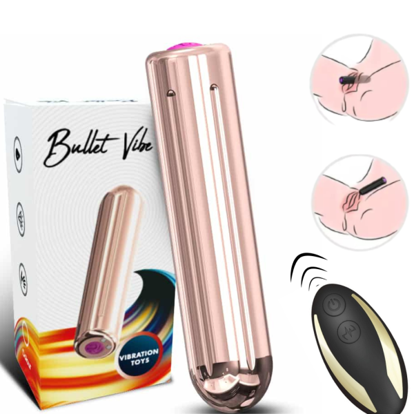 Vibrador Bullet Dourado Recarregável 9 Vibração Com Controle