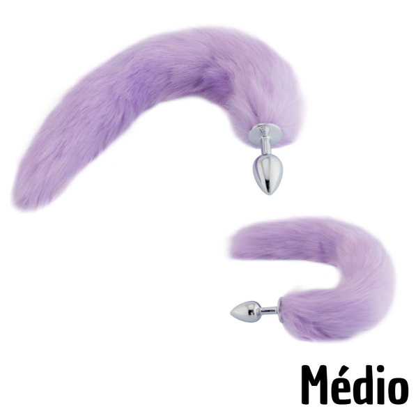Plug Anal Metal Médio Liso 8×3,4 Cauda Raposa Lilás