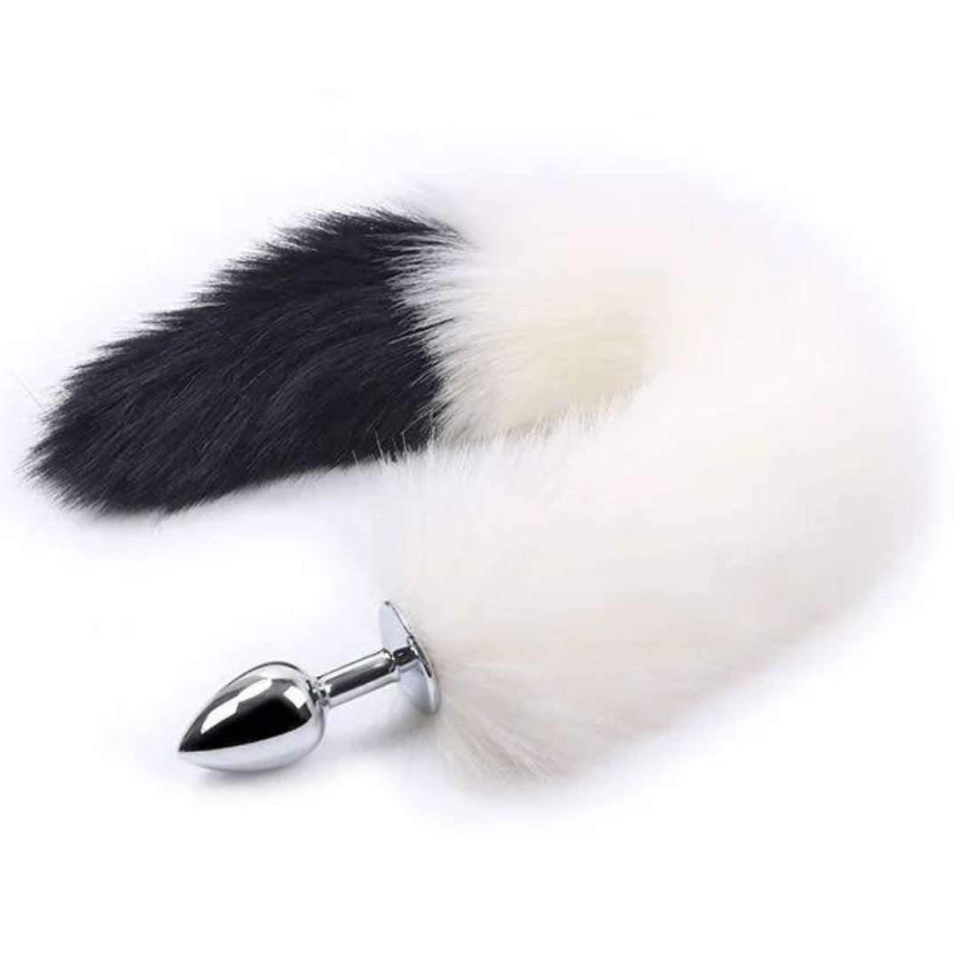 Plug Anal Pequeno Cauda Raposa Branco e Preto 7×2,8 Cm - Imagem 2