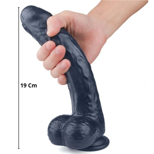 Pênis 19x3,8Cm Realístico Preto Com Ventosa, Escroto e Martin-S