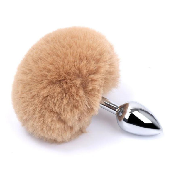 Plug Anal Em Metal Liso Com Pompom Coelho Marrom 6×2,8 Cm