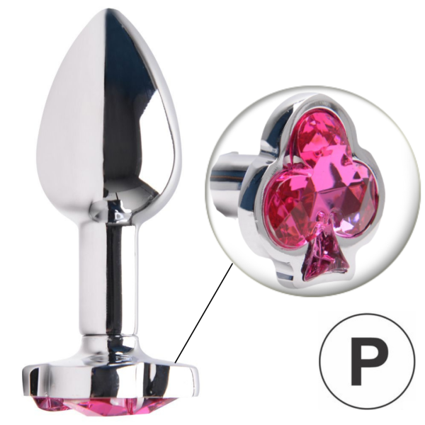 Plug anal de Metal Cromado Com Pedra Naipe de Paus Tamanho P