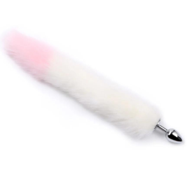 Plug Anal Pequeno Rabo Raposa Bicolor Branco e Rosa 7x2,8 Cm - Image 2