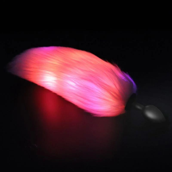 Plug Anal Silicone Preto Cauda Rosa Curta LED Colorido 7x2,8Cm - Image 4