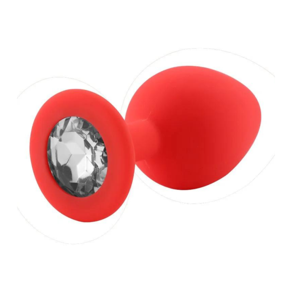 Plug Anal Médio 8x3,5 Cm Silicone Vermelho Pedra Removível - Image 5