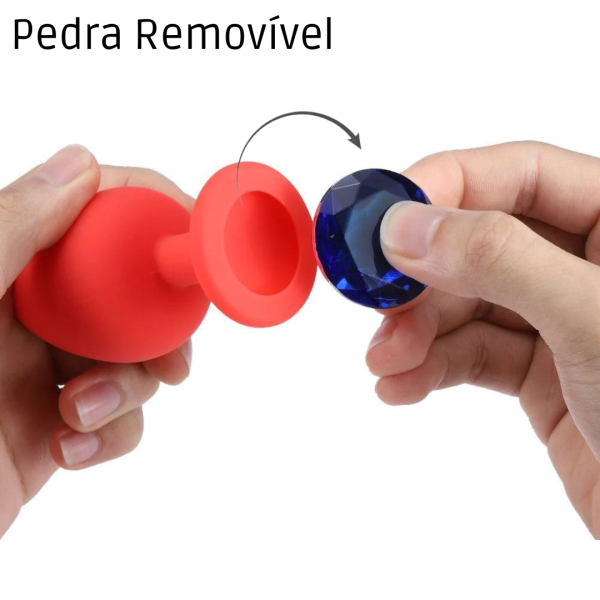 Plug Anal Médio 8x3,5 Cm Silicone Vermelho Pedra Removível - Image 6