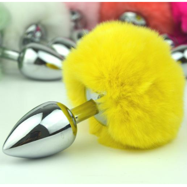 Plug Anal Em Metal Liso Com Pompom Coelho Amarelo 6×2,8 Cm - Image 2