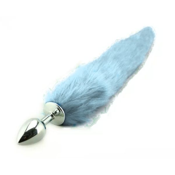 Plug Anal Alumínio Grande Rabo de Raposa Pelúcia Azul 9x4Cm - Image 2