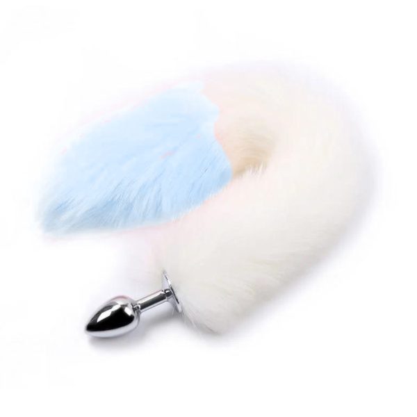 Plug Anal Pequeno Rabo Raposa Branco e Azul 7×2,8 Cm - Image 3