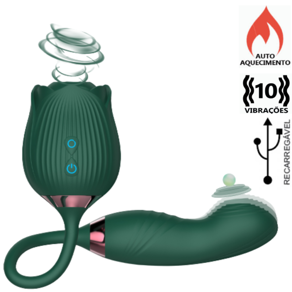 Vibrador Flor Ponta Dupla Funções Com Sugador e Aquecimento