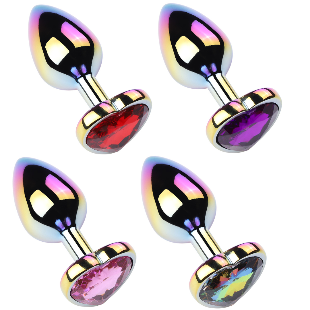 Plug anal Pequeno De aço Colorido Joia Formato de Coração - Imagem 2